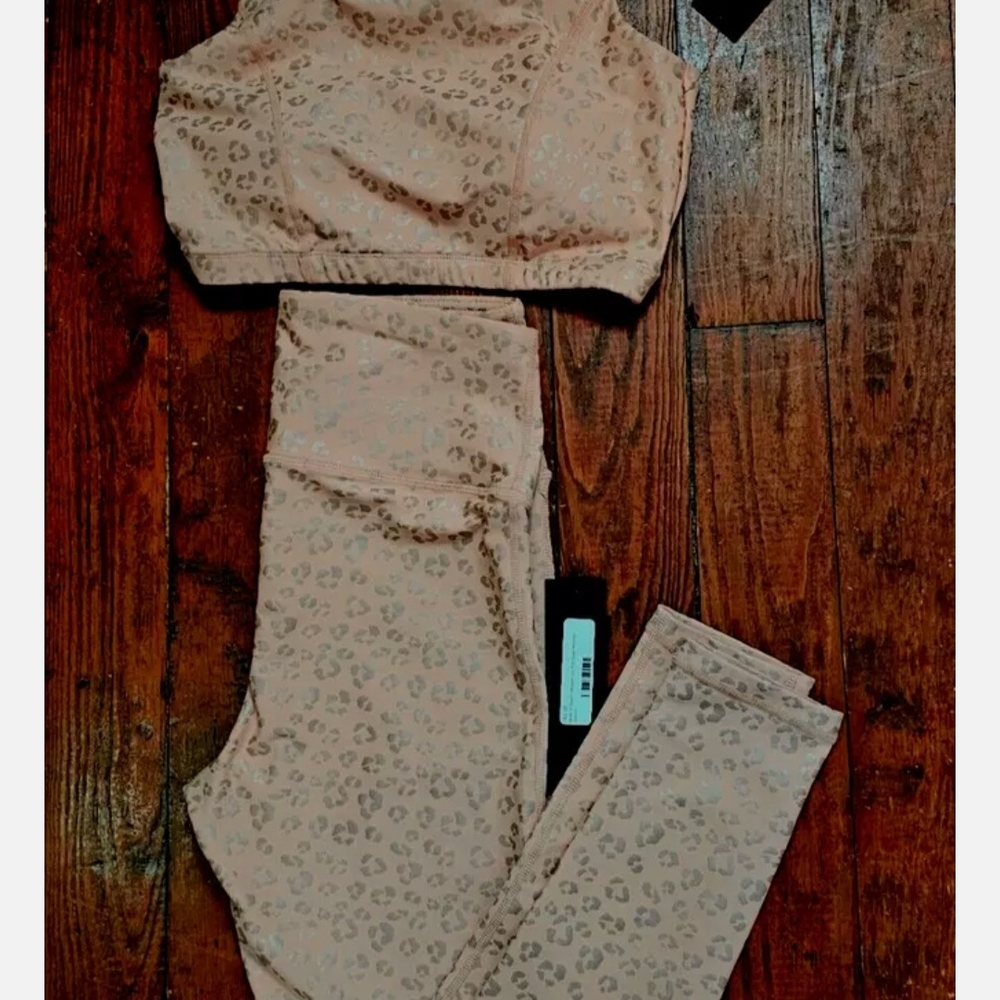 Mono B Leopard Print Workout Set. Peach Rose Gold.